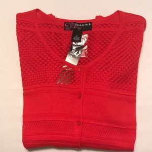 NWT Peck & Peck Red Open/Closed Weave Sweater